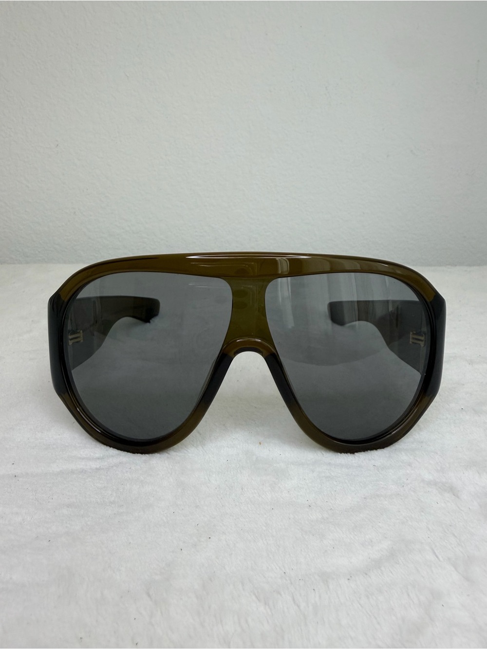 Bottega Veneta Dark Green Scudo Shield Sunglasses